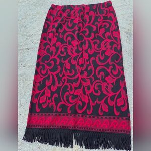 Nina Leonard red and black skirt featuring a paisley pattern, elastic waist